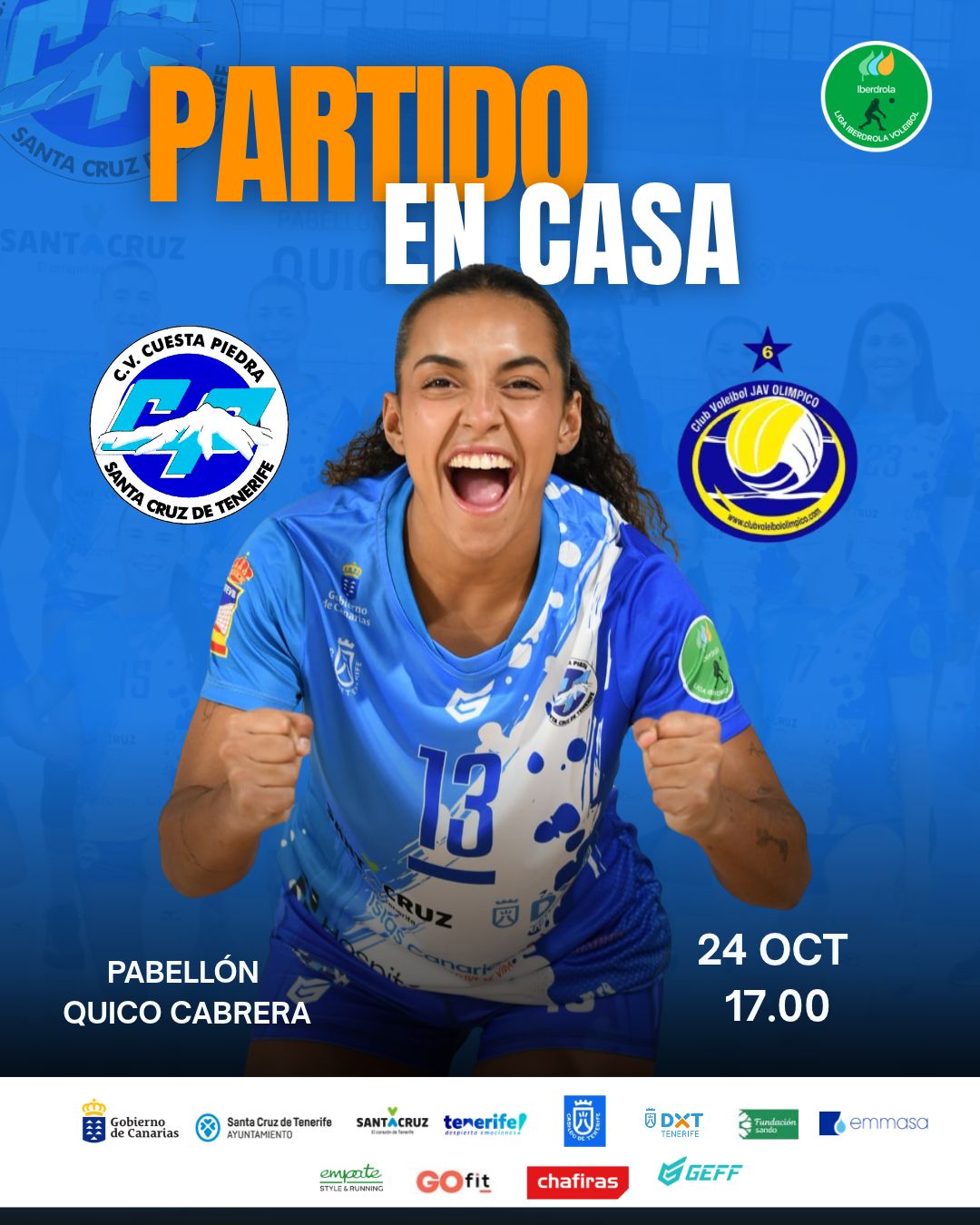 Cartel de Santa Cruz Cuesta Piedra contra CV Olímpico, Liga Iberdrola, 24 de octubre a las 17:00 en el Pabellón Quico Cabrera.